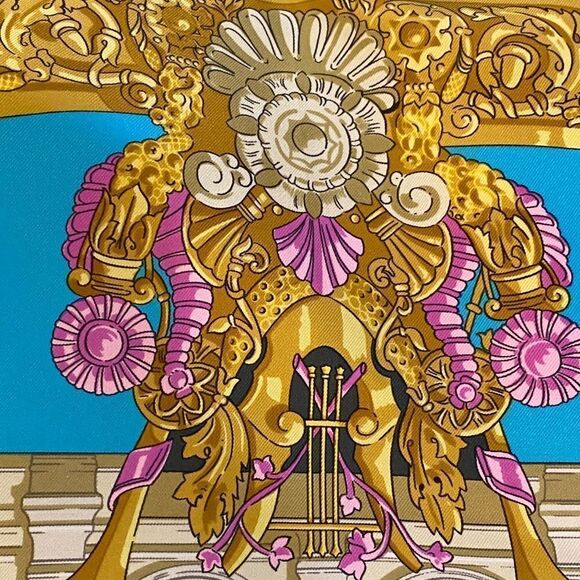 Vintage Hermes Paris Opera Garnier Baroque Silk Scarf, Turquoise Gold Lux 1483 - Picture 9 of 13